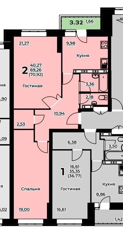2-комнатная квартира 74