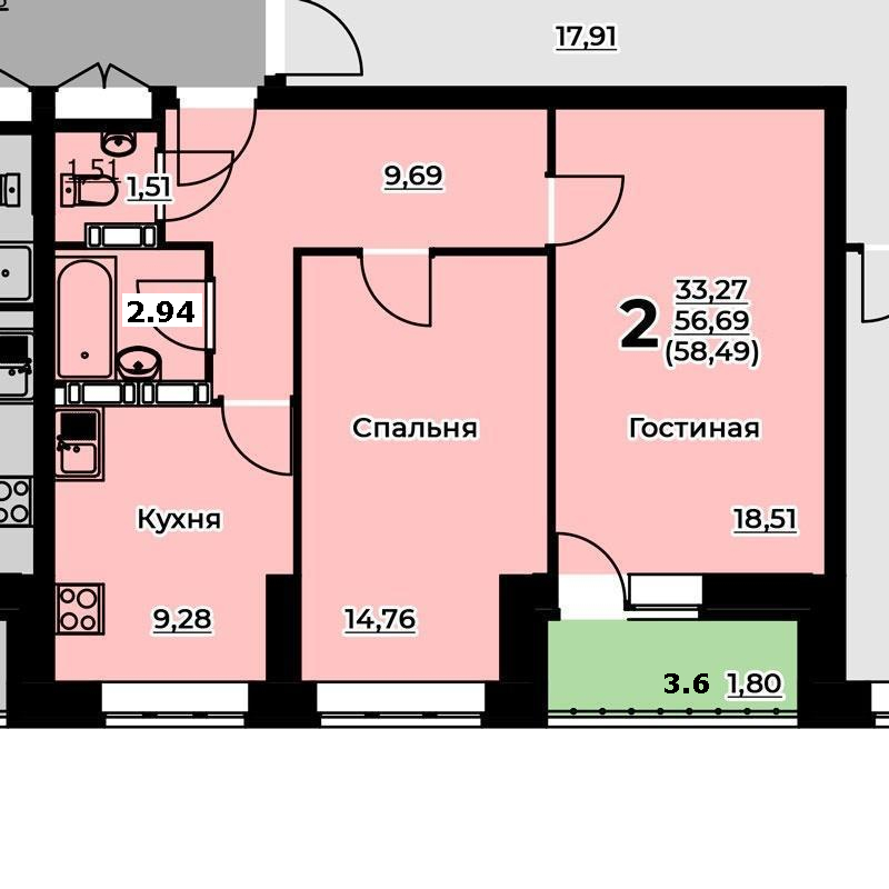 2-комнатная квартира 106