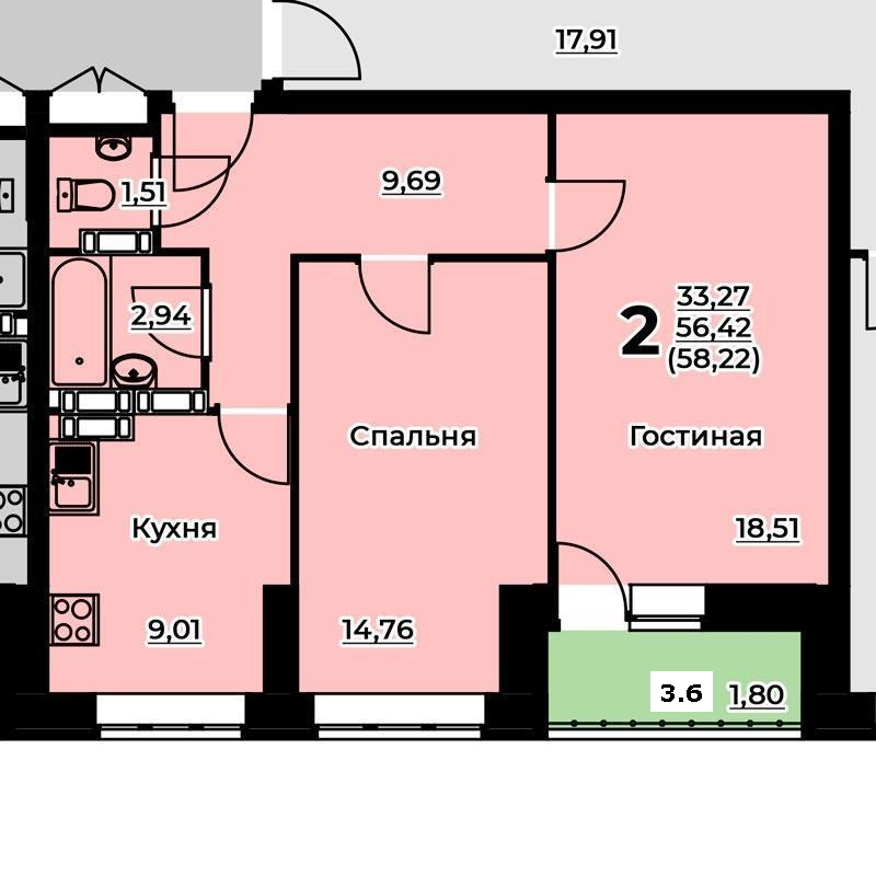 2-комнатная квартира 175